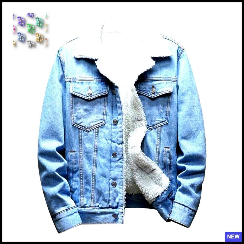 Sherpa Fleece Lined Denim Jacket Warm Winter Trucker Cowboy Jean Jacket